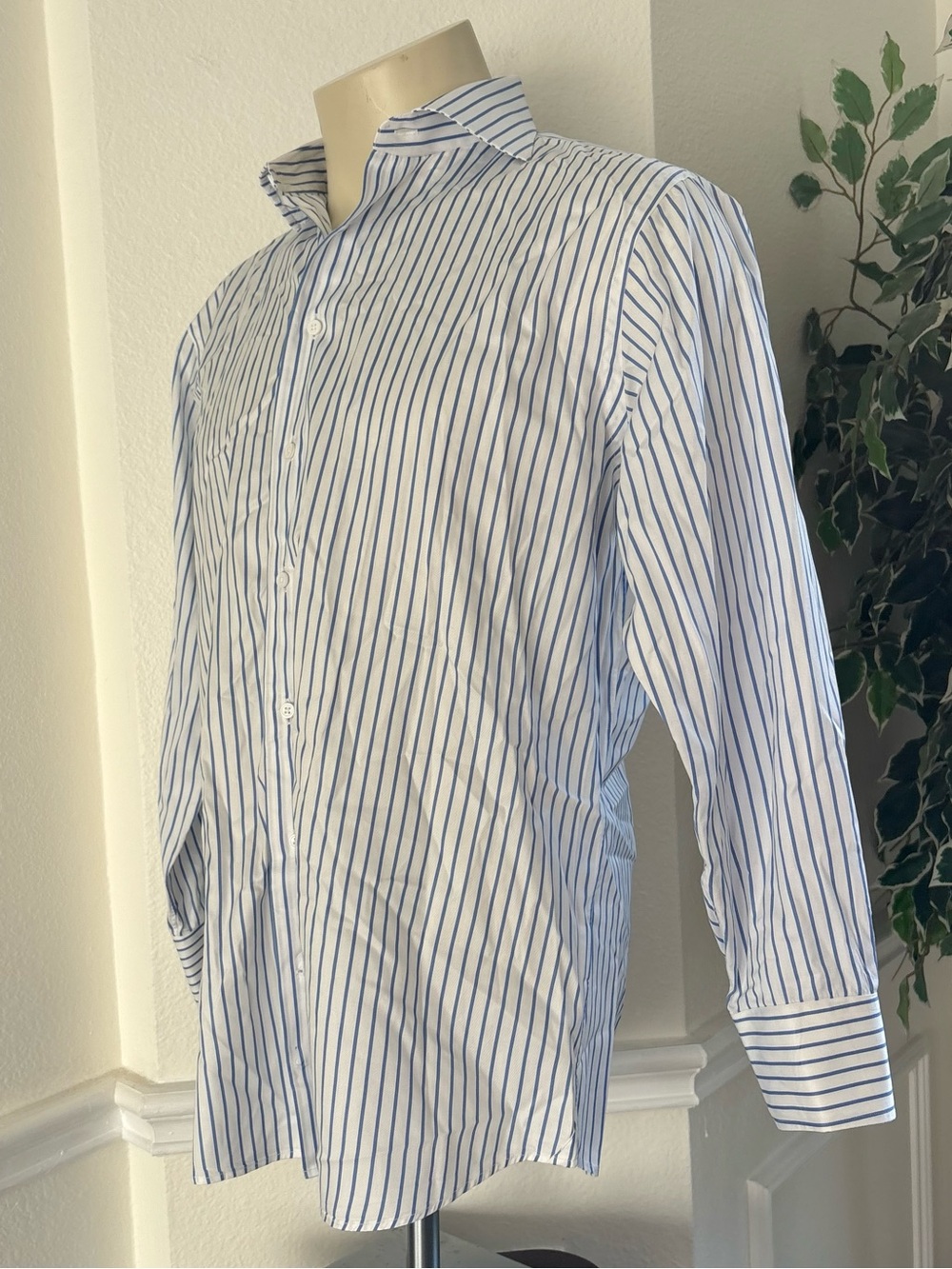 Spier Mackey Blue and White Striped Button-Up Shirt